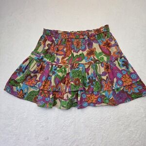 Jennifer & Grace Floral Tiered Mini Skirt Womens XL Boho Colorful Festival